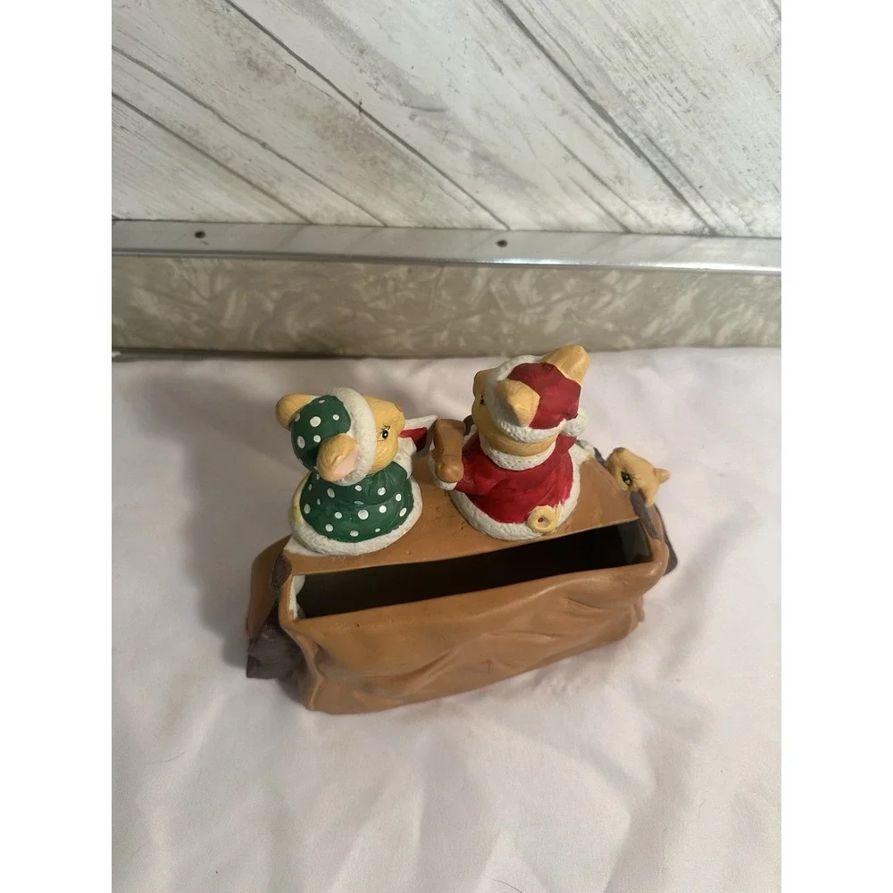 Ceramic CHRISTMAS Mail Bag Mice Mail And Card Holder - Hand Painted VINTAGE